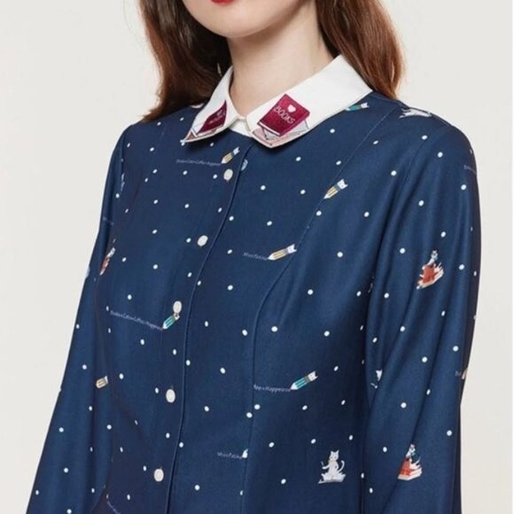 Miss Patina Kiterture Books Cat Kitten Dress in Navy size Small Excellent Condit - Picture 4 of 15